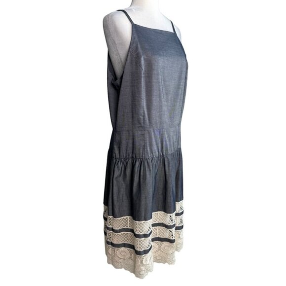 Ann Taylor Tiered Cream Lace Hem Chambray Sleeveless Dress Women's Size 14 - Picture 5 of 9